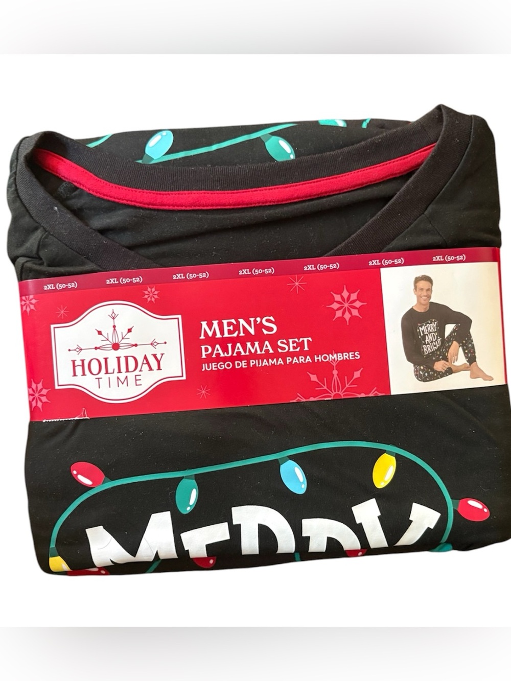 Holiday Time Men's Pajamas Merry and Bright Top and Pants Set - Size: 2XL